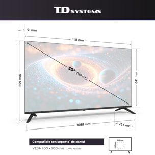 Smart TV 50 pulgadas 4K Hey Google Official Assistant con control por voz. Televisor Android 14 - TD Systems PRIME50C21GLE