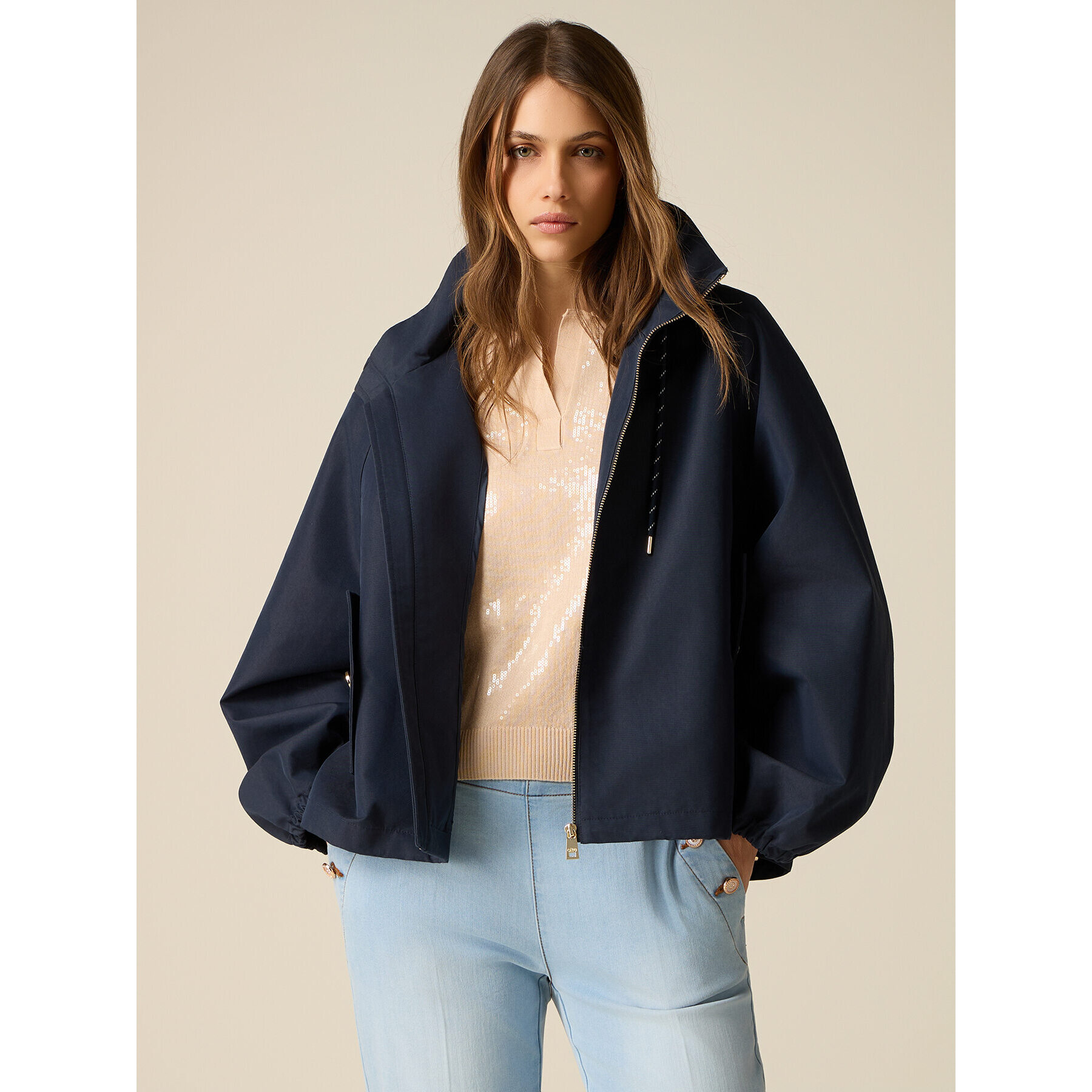 Oltre - Chaqueta parka de mezcla de algodón con capucha - Azul