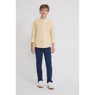 Polo Niño Manga Larga de Punto Camisa 100 % Algodón Color Blanco, Cuello Button-Down, Botones Frontales, Logo Bordado | Color: Amarillo claro | Street Monkey