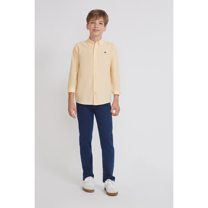Polo Niño Manga Larga de Punto Camisa 100 % Algodón Color Blanco, Cuello Button-Down, Botones Frontales, Logo Bordado | Color: Amarillo claro | Street Monkey