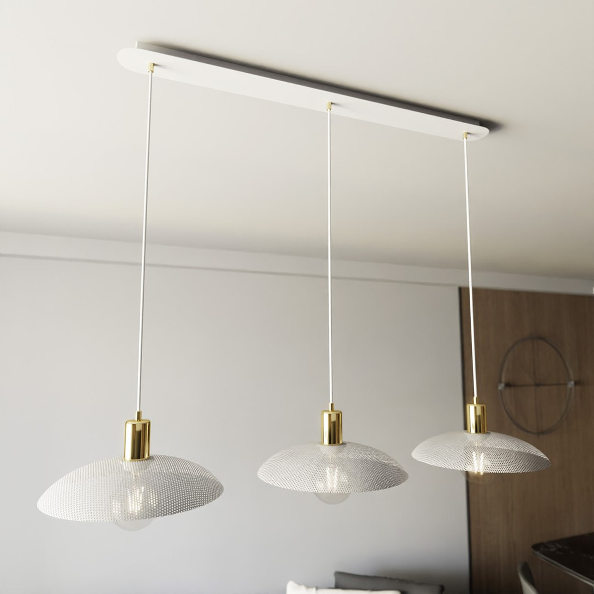 Lampada a sospensione SPIRIT a tre luci in acciaio bianco