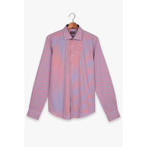 Camicia Uomo 1 Bottone Francese Slim Popeline Quadro Piccolo Blu\Rosso