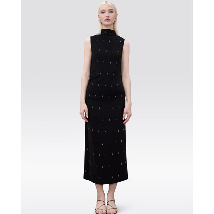 Abito midi senza maniche con applicazione di pietre