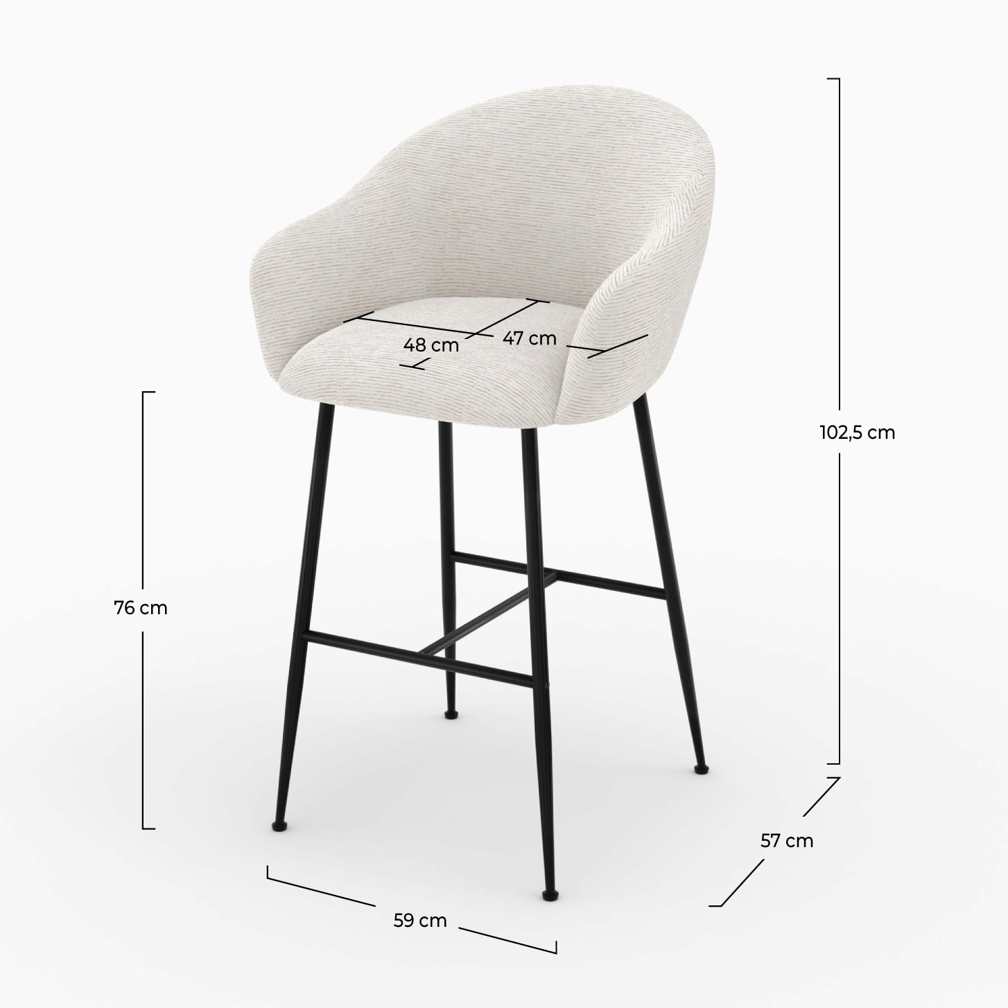 Chaise de bar en tissu blanc chiné 76 cm - Socky