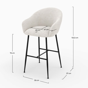 Chaise de bar en tissu blanc chiné 76 cm - Socky