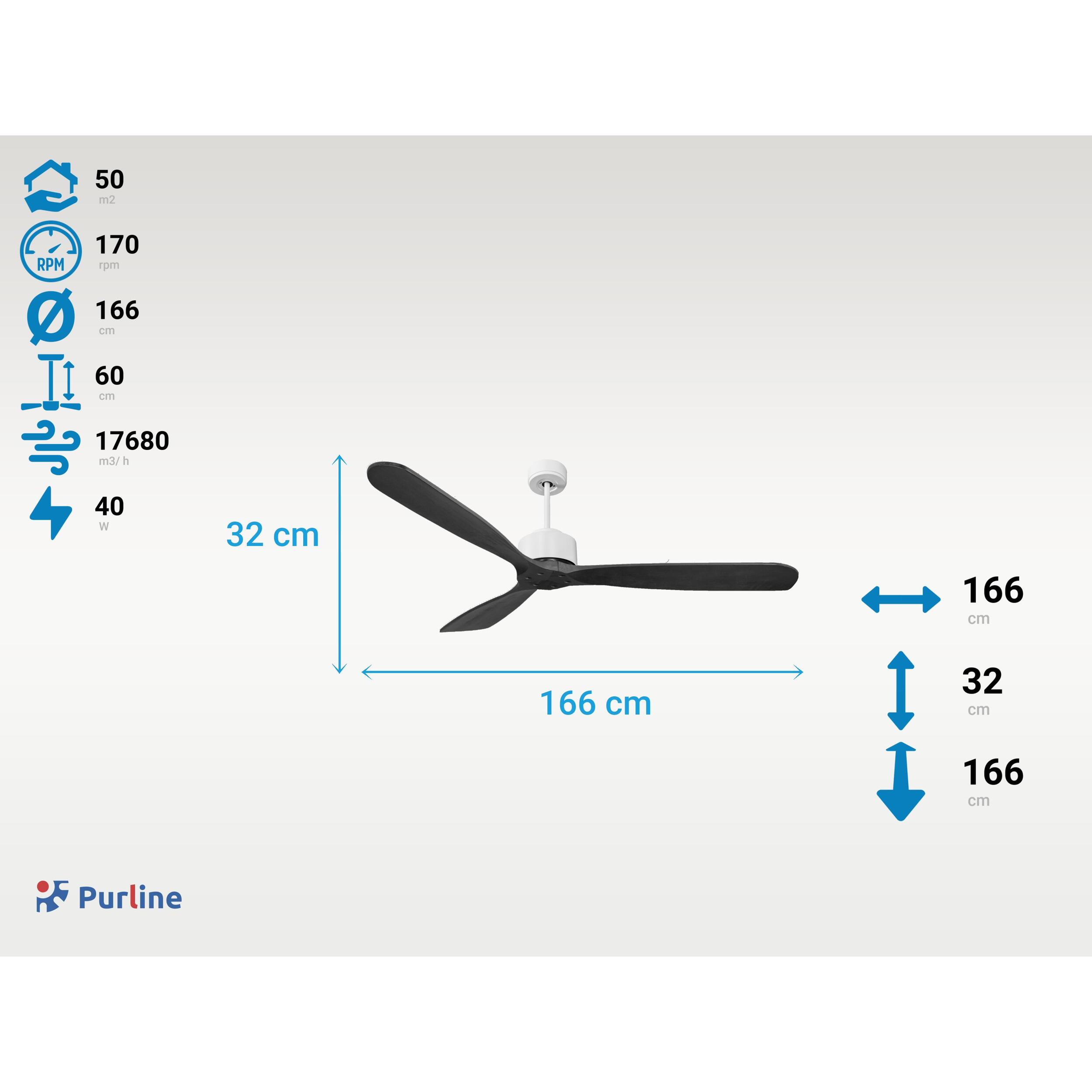 Ventilateur de plafond ø166 cm avec Wifi Réversible Hypersilence 40   W Blanc