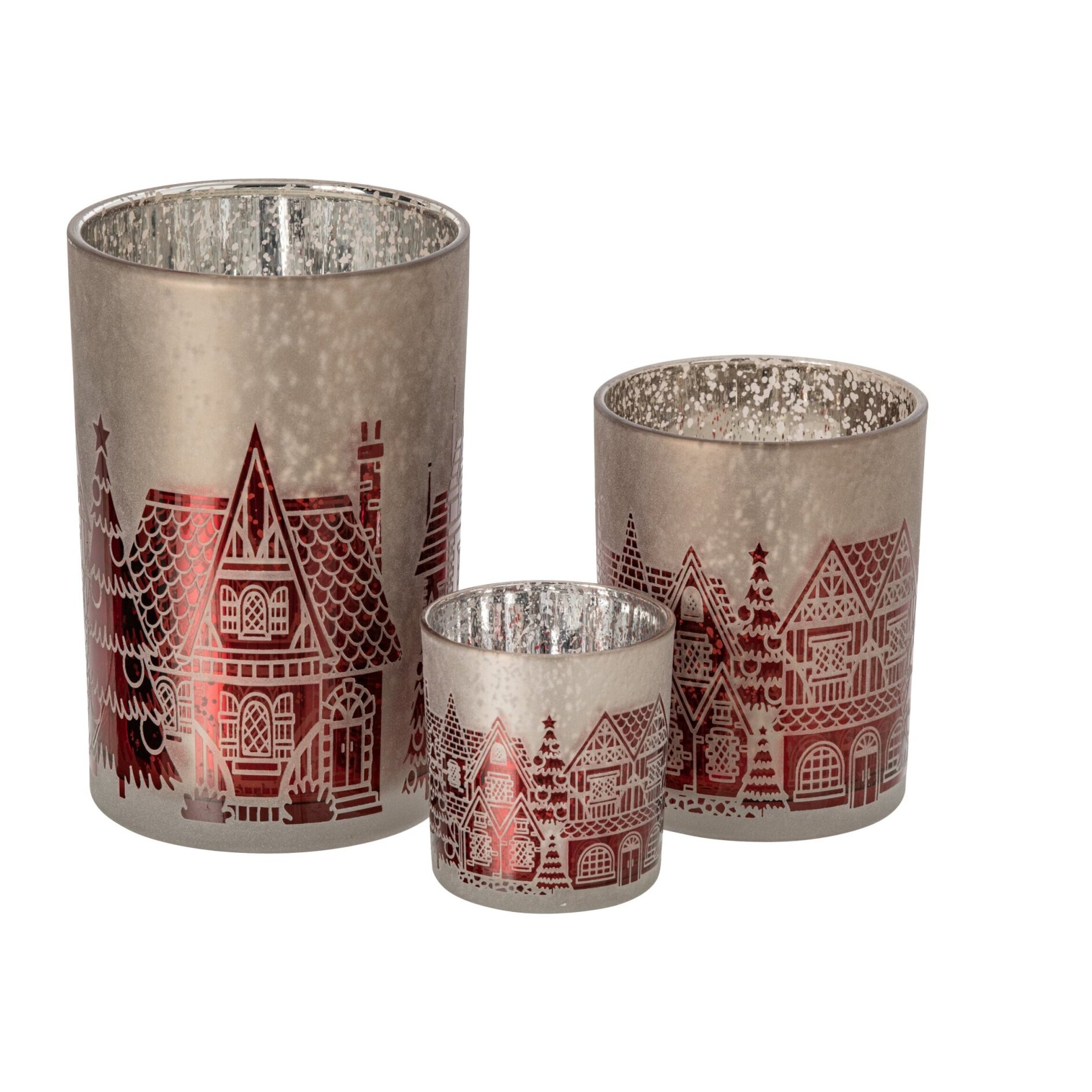J-Line photophore - verre - rouge Noël/gris - large - set de 2