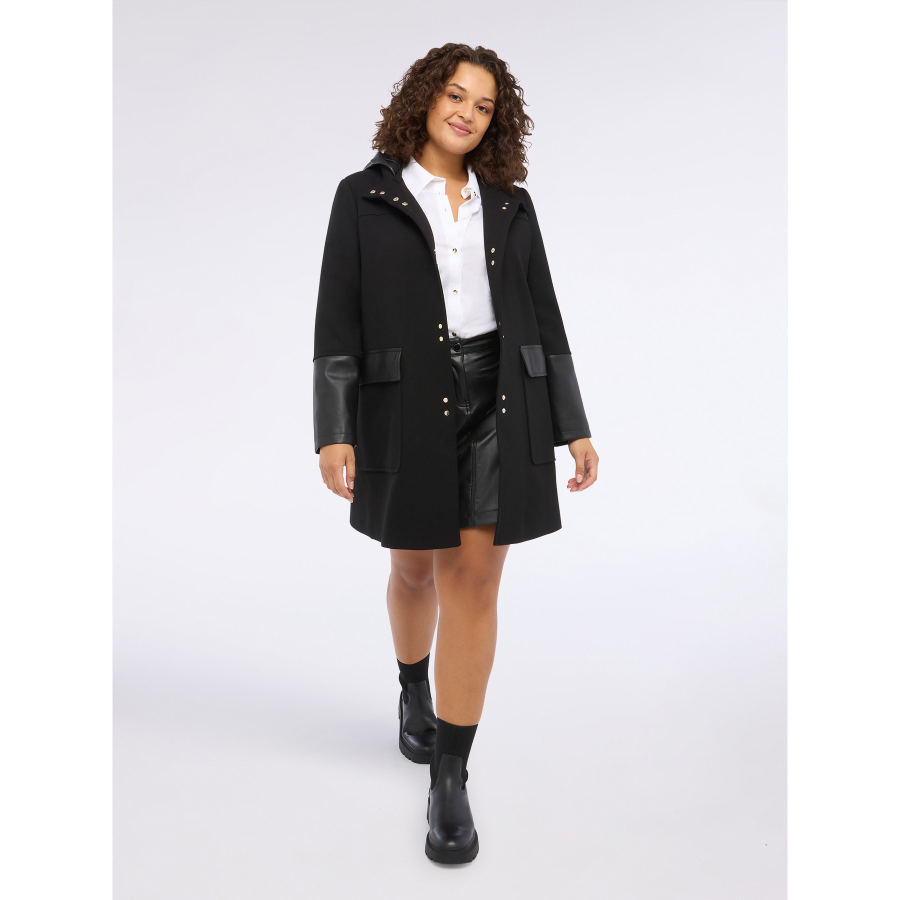 Fiorella Rubino - Cappotto con dettagli in tessuto lucido - Nero