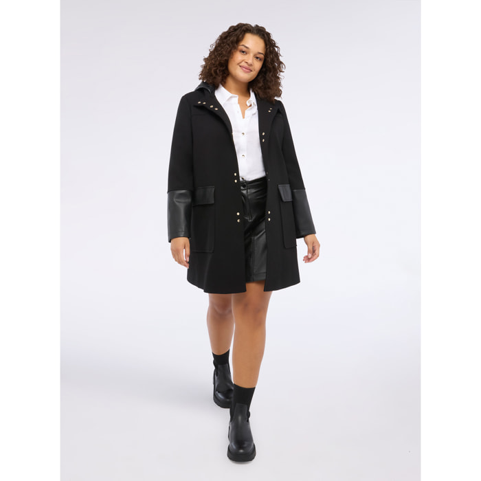 Fiorella Rubino - Cappotto con dettagli in tessuto lucido - Nero