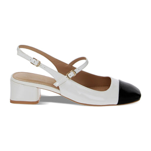 Décolleté slingback bianco-nere in naplack, tacco 5 cm