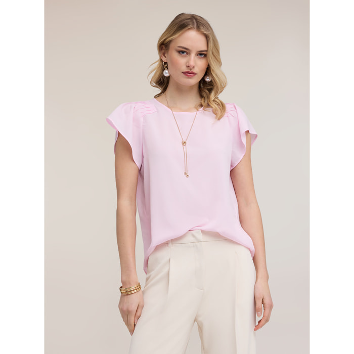 Motivi - Blusa de crepé de China con pliegues - Rosa