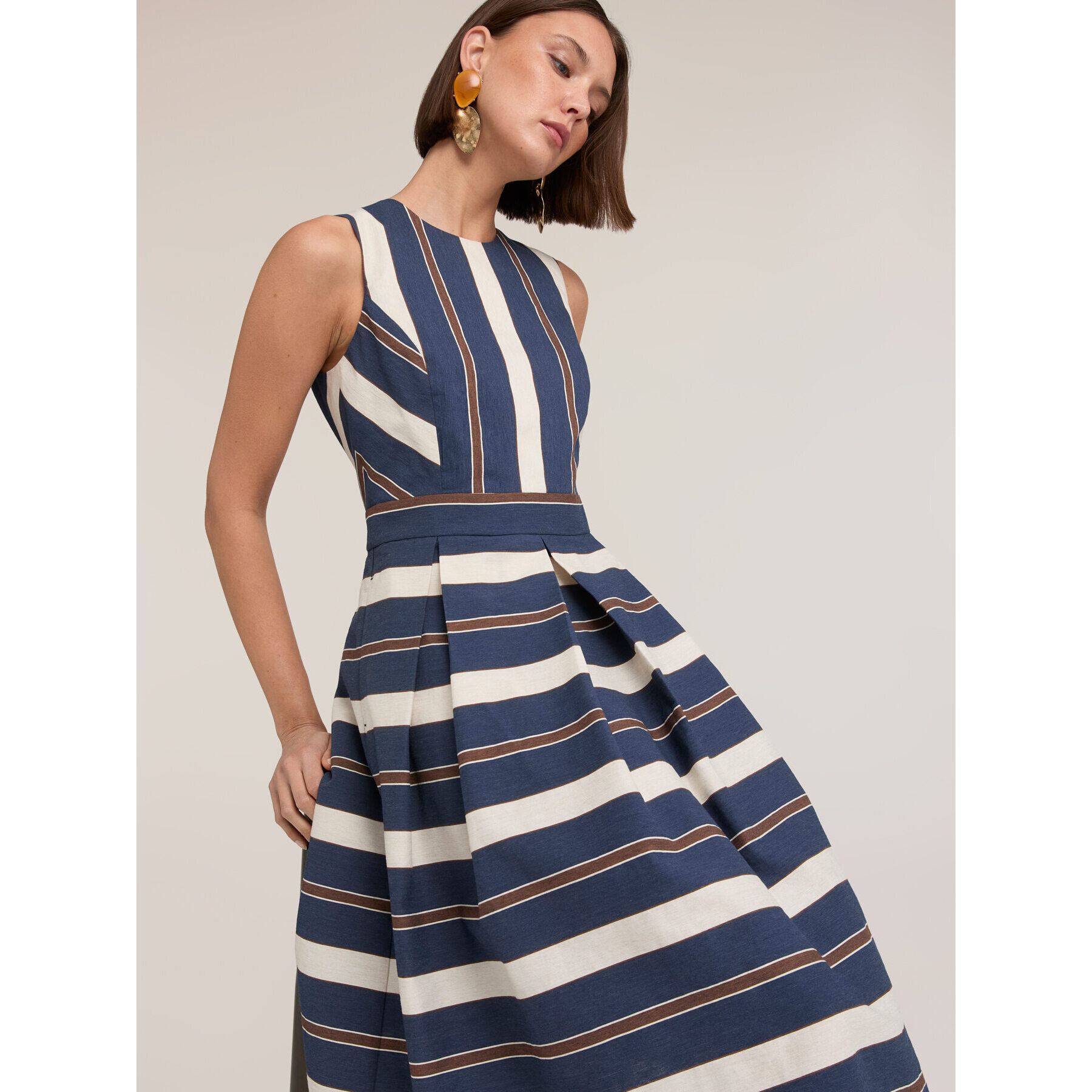 Motivi - Vestido línea A teñido en hilo a rayas - Azul