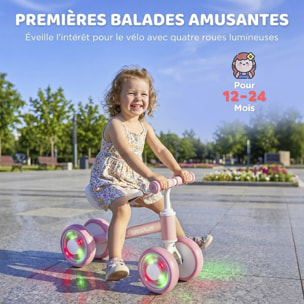 Draisienne enfant 4 roues LED réglable rose