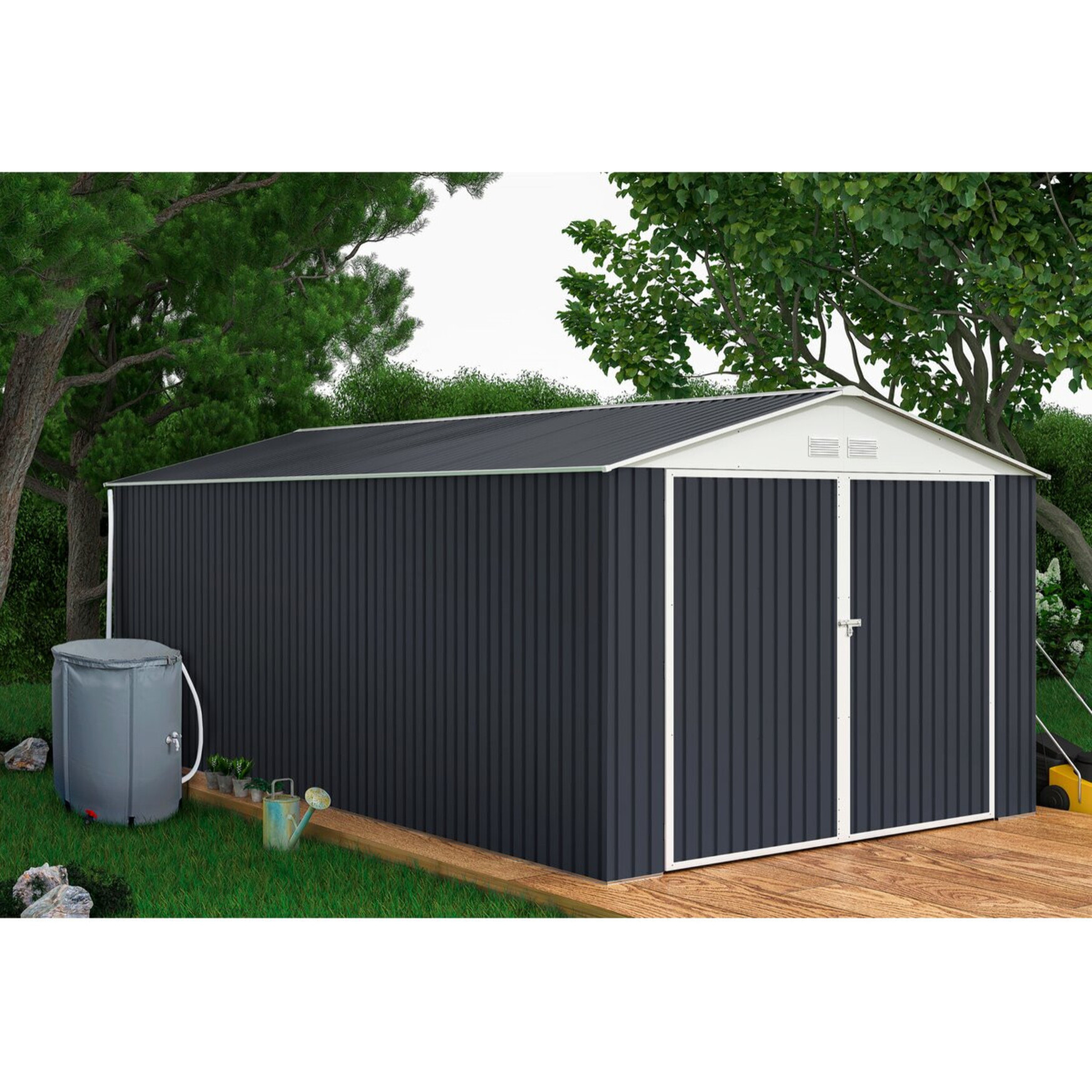 Garage métal  " Houston" - 18,56m² avec gouttière et récupérateur d'eau - Anthracite