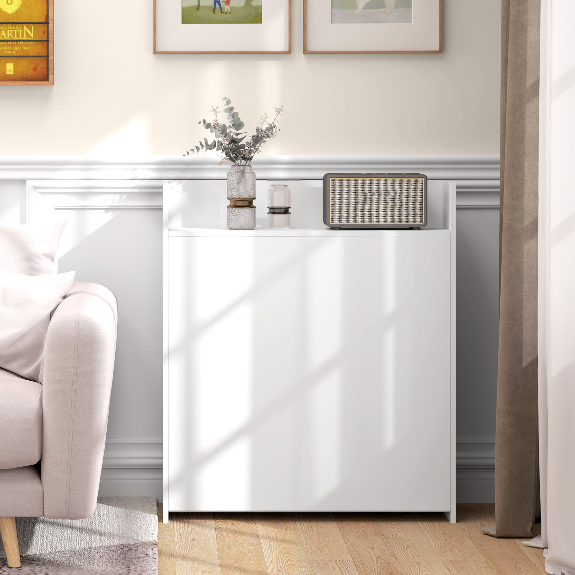 Mesa Plegable de Comedor, Mesa de Cocina Plegable, con Ala Abatible, 4 Compartimentos, Hasta 3 Personas, Patas de Acero, para Salón, Espacio Pequeño, 78,5x91x93 cm, Blanco