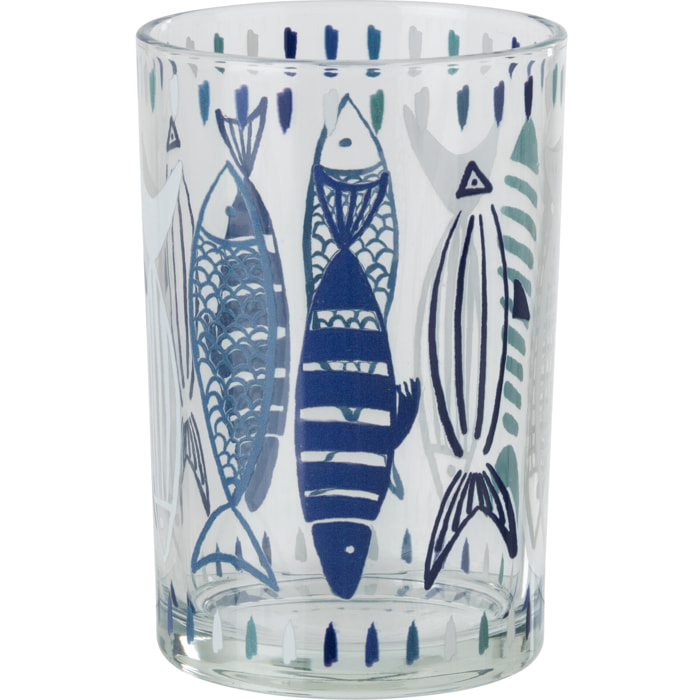 J-Line Photophore Poisson - verre - blanc/bleu - large