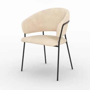 Lot de 2 chaises en tissu beige et pieds en métal noir  - Amaya
