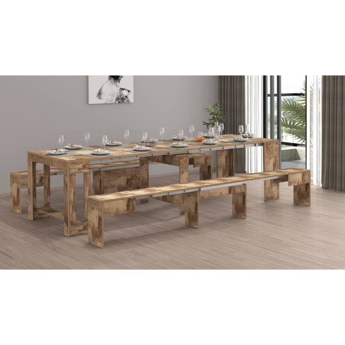 Panca Quedan, Set di 2 sedute per tavolo da pranzo, Panche allungabili, 290x25h45 cm, Acero