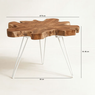 Bout de canapé en teck et pied en aluminium blanc KUTA