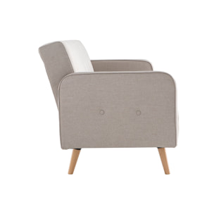 Canapé convertible scandinave 3 places en tissu beige et bois clair ULLA