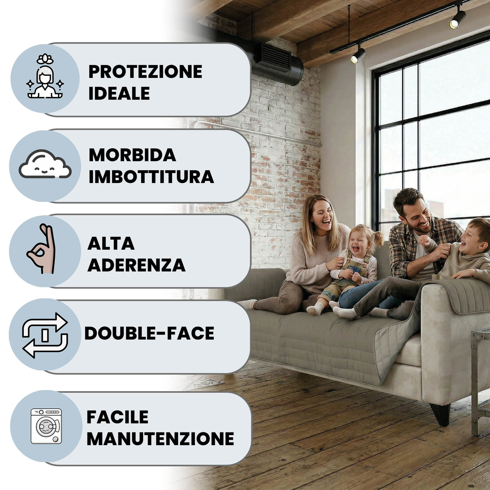 COPRIDIVANO TRENDY, Waterproof, Microfibra, No Stiro, Doubleface - TORTORA/PANNA