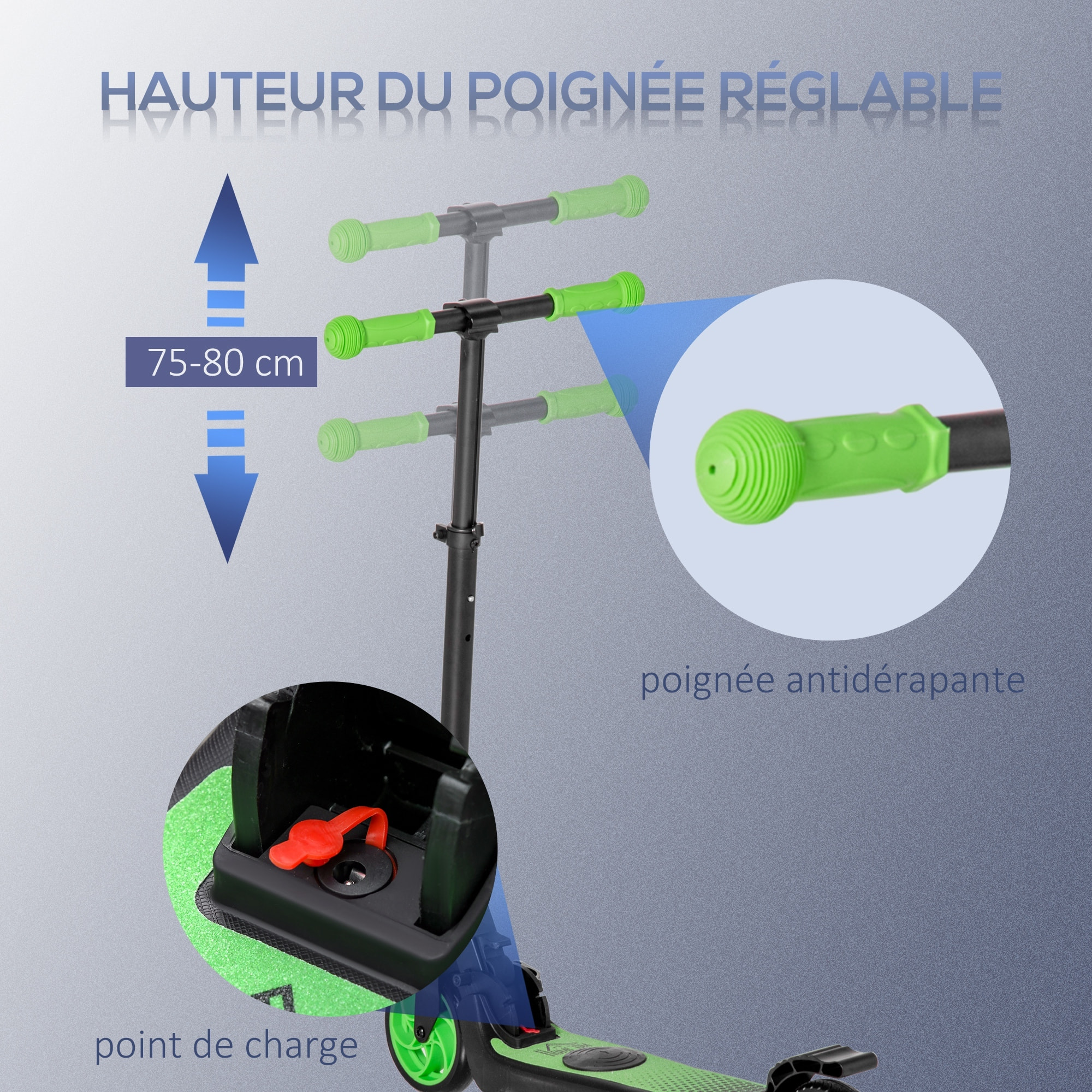 Trottinette électrique enfants 6 ans + pliable, hauteur réglable 75-80 cm, vitesse max  8 km/h