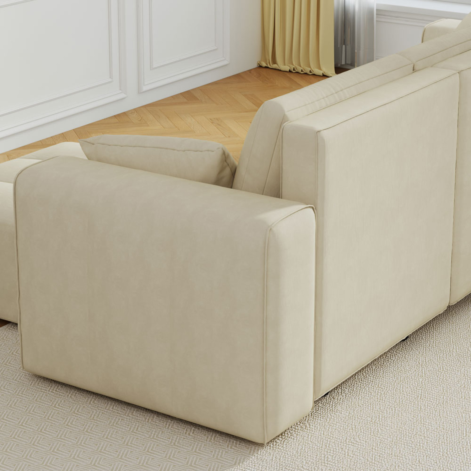 WORTHING Canapé d'angle convertible 4 places avec coffre en velours beige