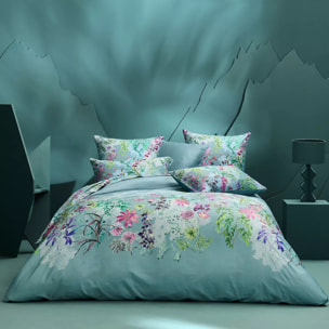 Drap plat satin de coton 90 fils/cm² 115 g/m² imprimé bleu violet Ombres boisees givre