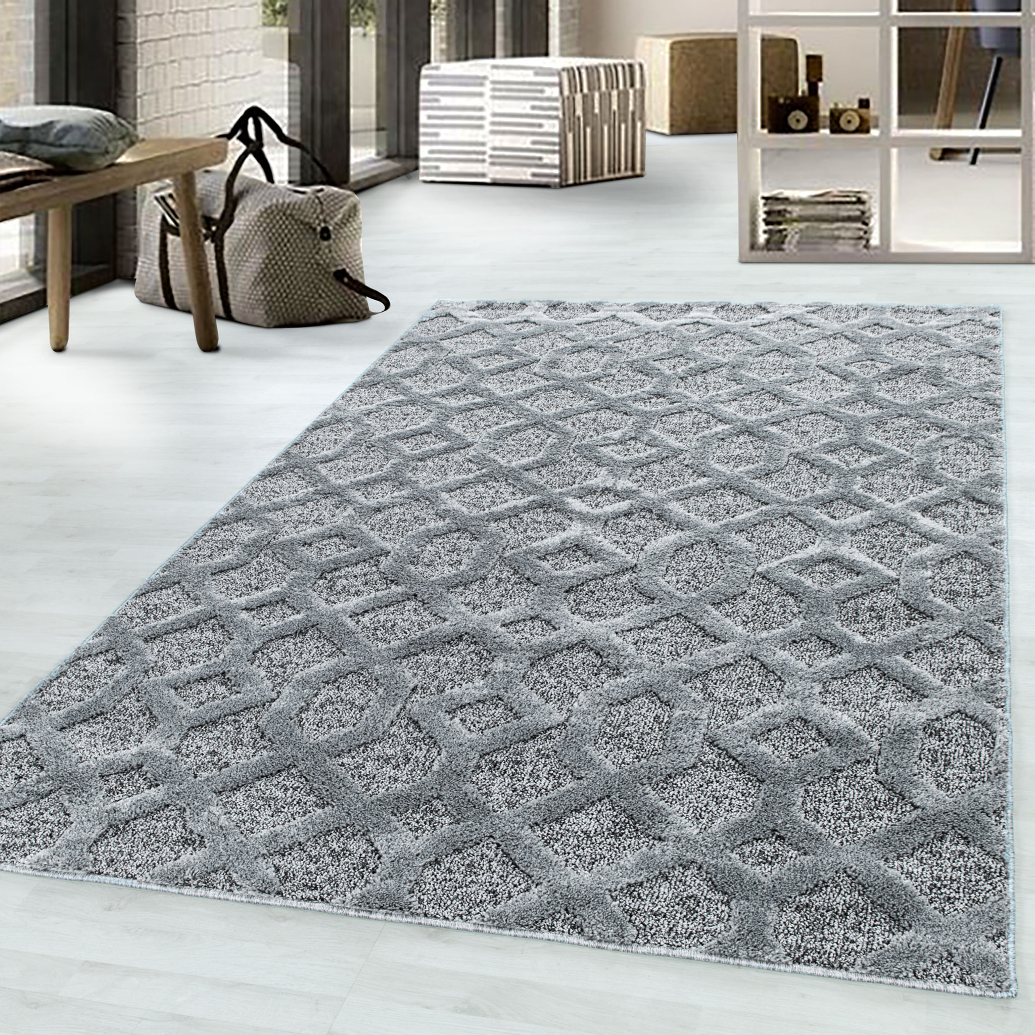 PISA - Tapis de salon à motif aztèque gris - PIS4702GRI