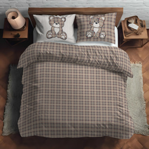 Parure copripiumino orsetto tartan inverno beige