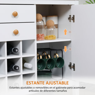 Aparador de Cocina con Botellero Aparador con 2 Cajones 2 Puertas Estantes Ajustables para 9 Botellas Buffet Auxiliar de Cocina para Comedor Salón 110x35x75 cm Blanco