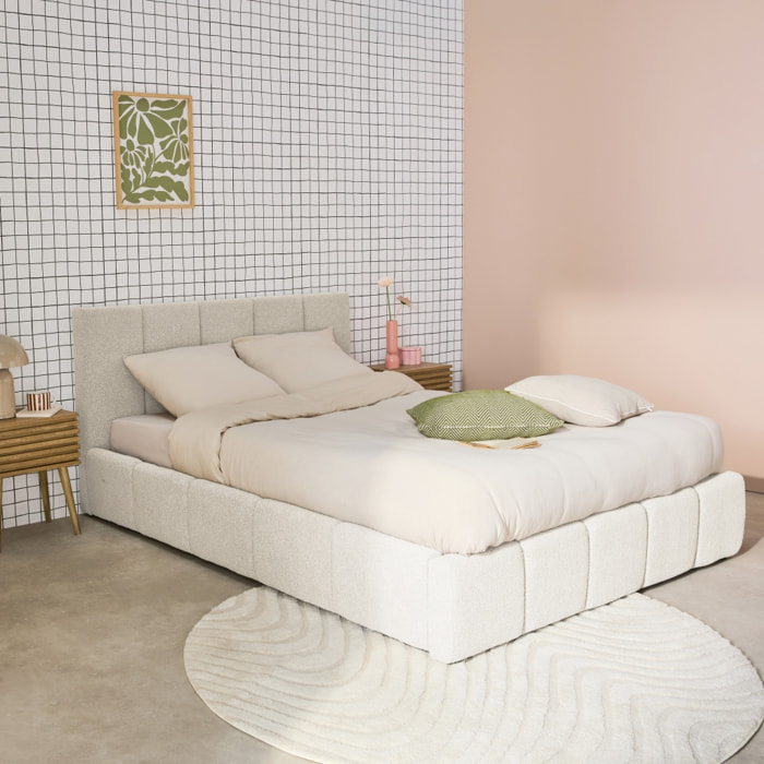 Lit coffre avec sommier à lattes et tête de lit 160 x 200 cm bouclette texturée LEX