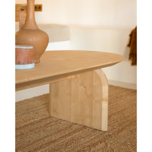 Table basse ovale en bois massif ton chêne moyen en différentes tailles