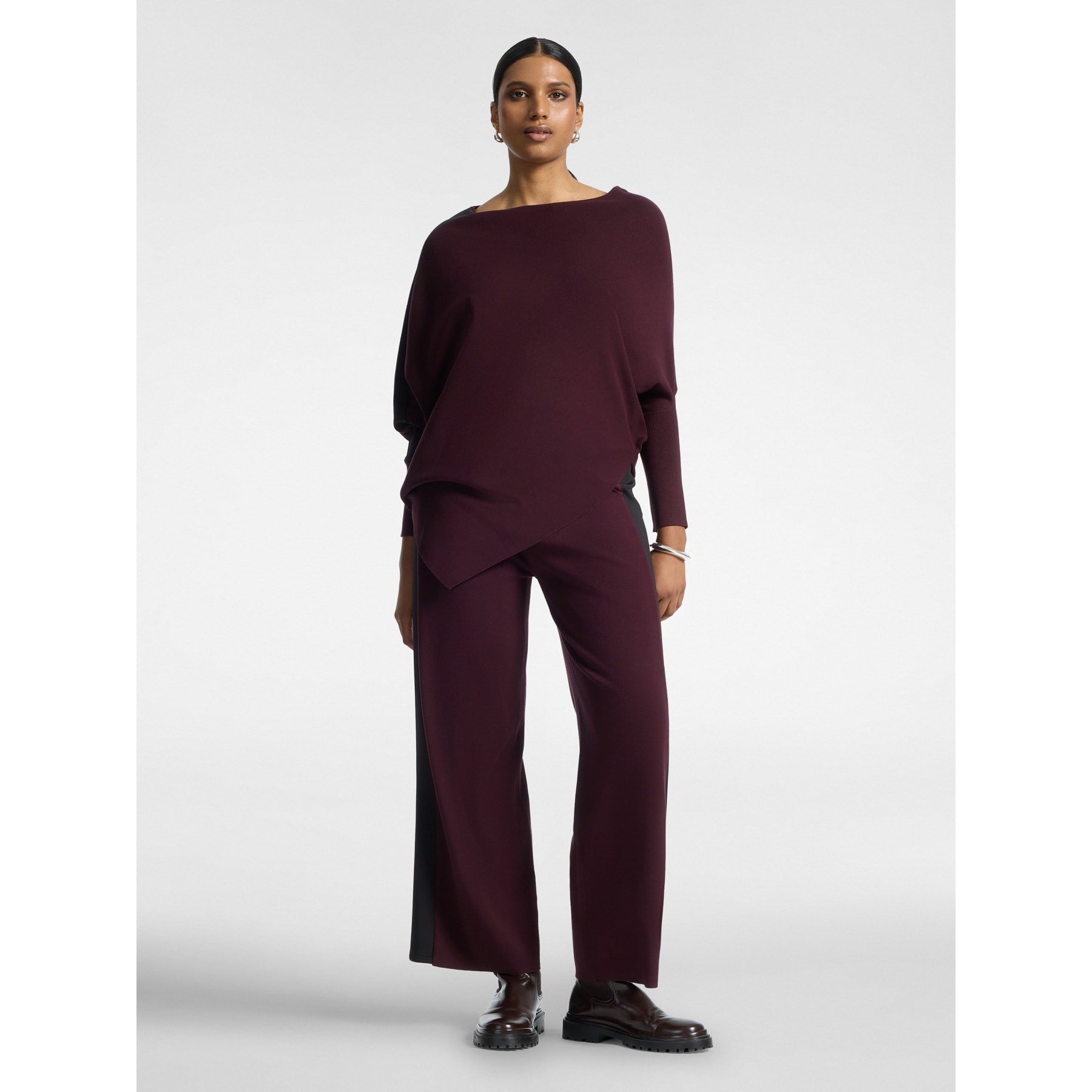 Elena Mirò - Pantaloni palazzo in maglia con coulisse - Bordeaux