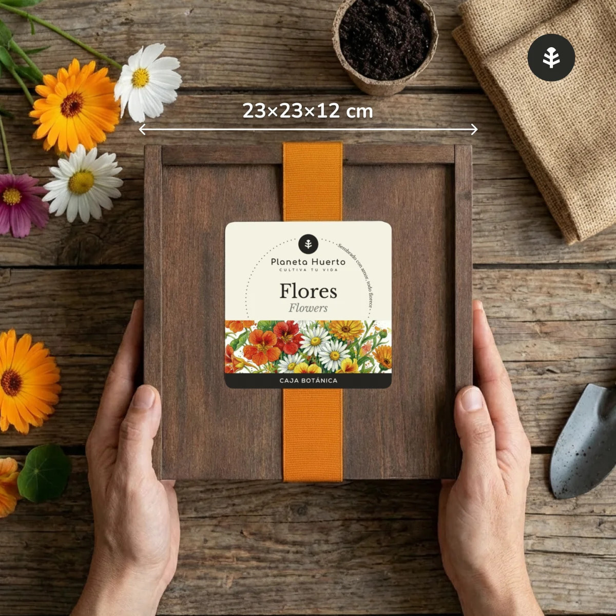 Kit de Cultivo de Flores en Caja de Madera – Regalo Original Planeta Huerto