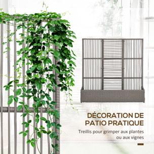 Jardinière avec treillis haut dim. 103L x 29l x 103H cm résine tressée PE aspect rotin gris