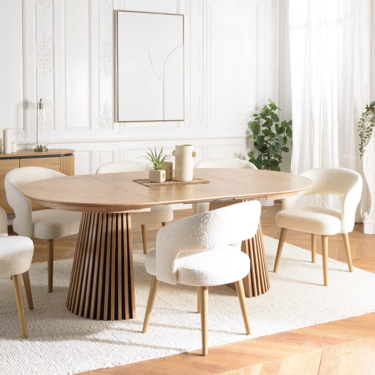 SYA - Table à manger ronde extensible L120/160/200 décor et chêne naturel