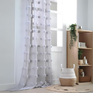 Voilage pompons brodés - Gris Perle