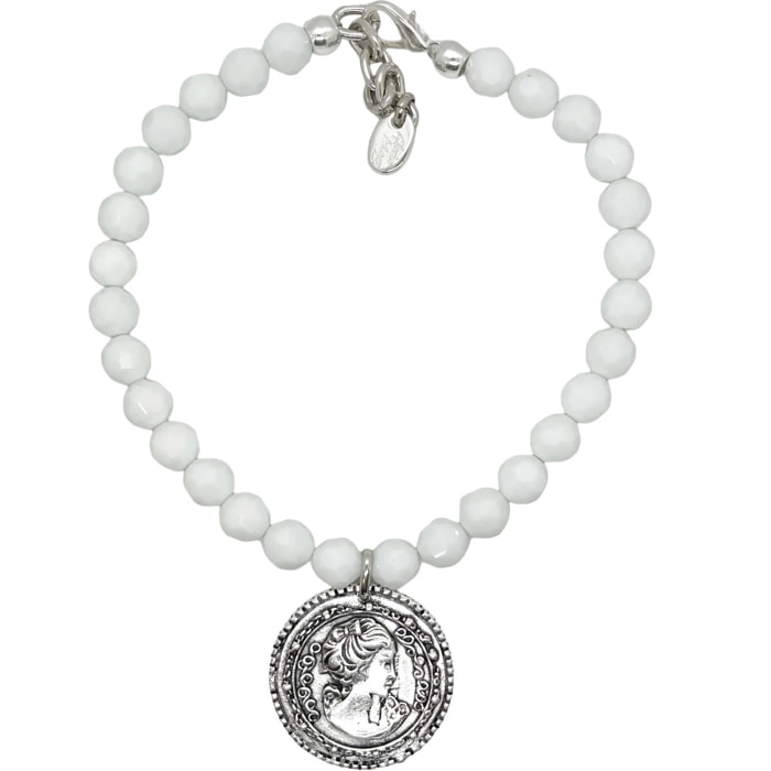 Collar cristal blanco y moneda GD en plata