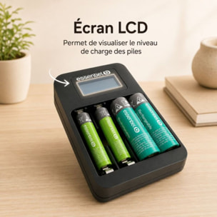 Chargeur de piles ESSENTIELB +LR06 AA x2 2100NimH+LR03 AAA x2 700NimH