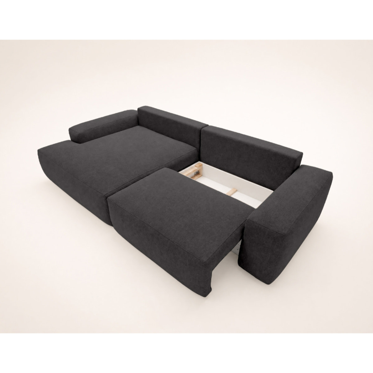 Tama - Canapé d'angle gauche 4 places convertible avec coffre en tissu - Gris