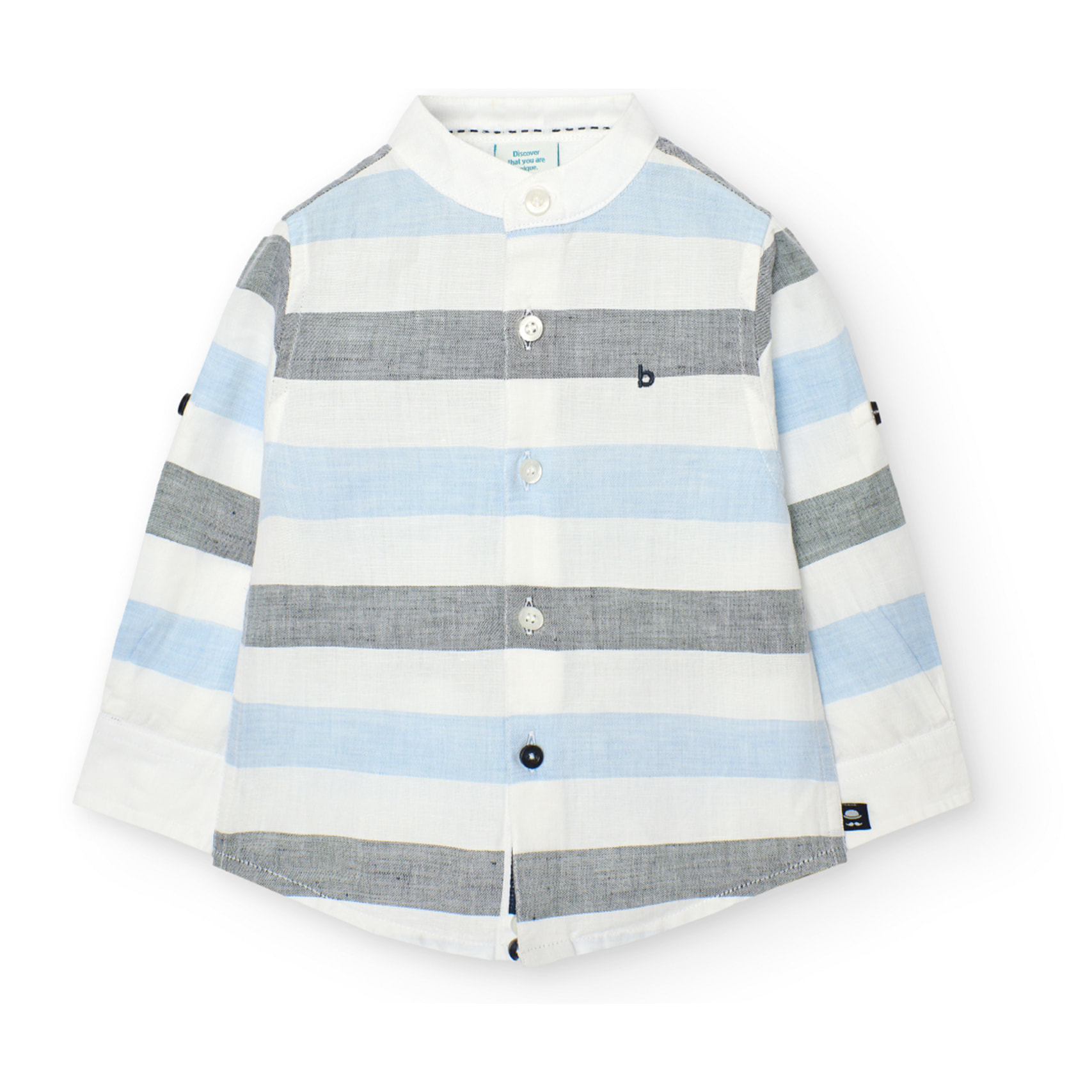 Camisa listada niÃ±o, lino, estampado rayas, azul claro
