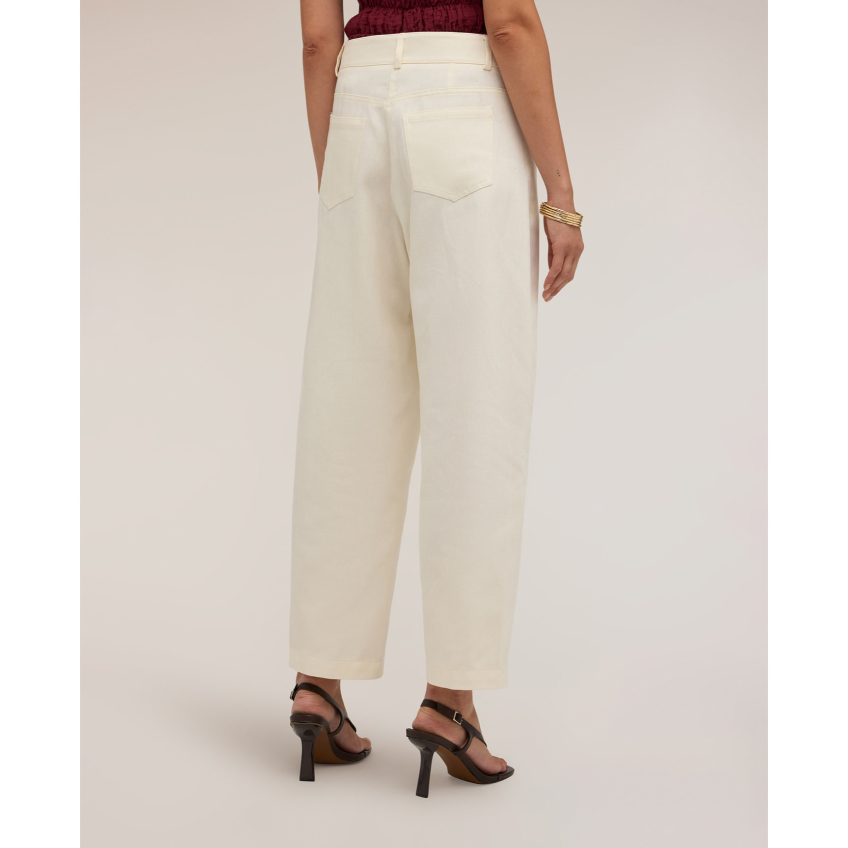 Motivi - Pantaloni cropped barrel leg in drill di cotone - Bianco