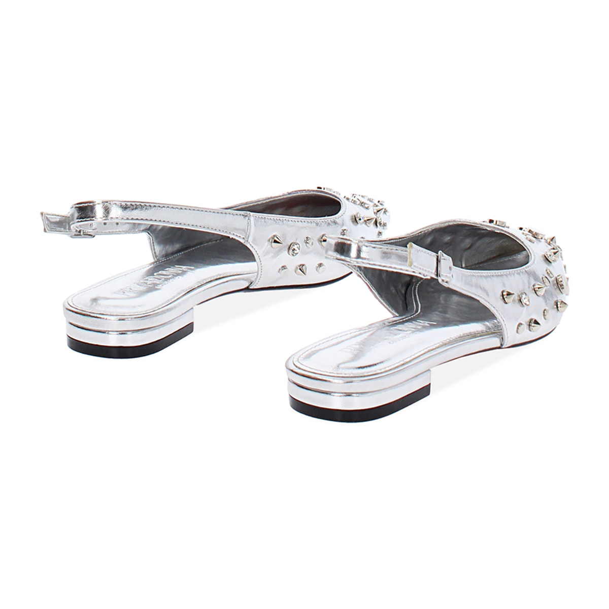 Ballerine slingback donna argento con borchie