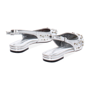 Ballerine slingback donna argento con borchie