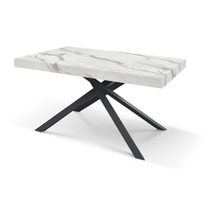 Tavolo FORTE DEI MARMI in legno, finitura bianco statuario e base in metallo nero, allungabile 140x90 cm - 220x90 cm