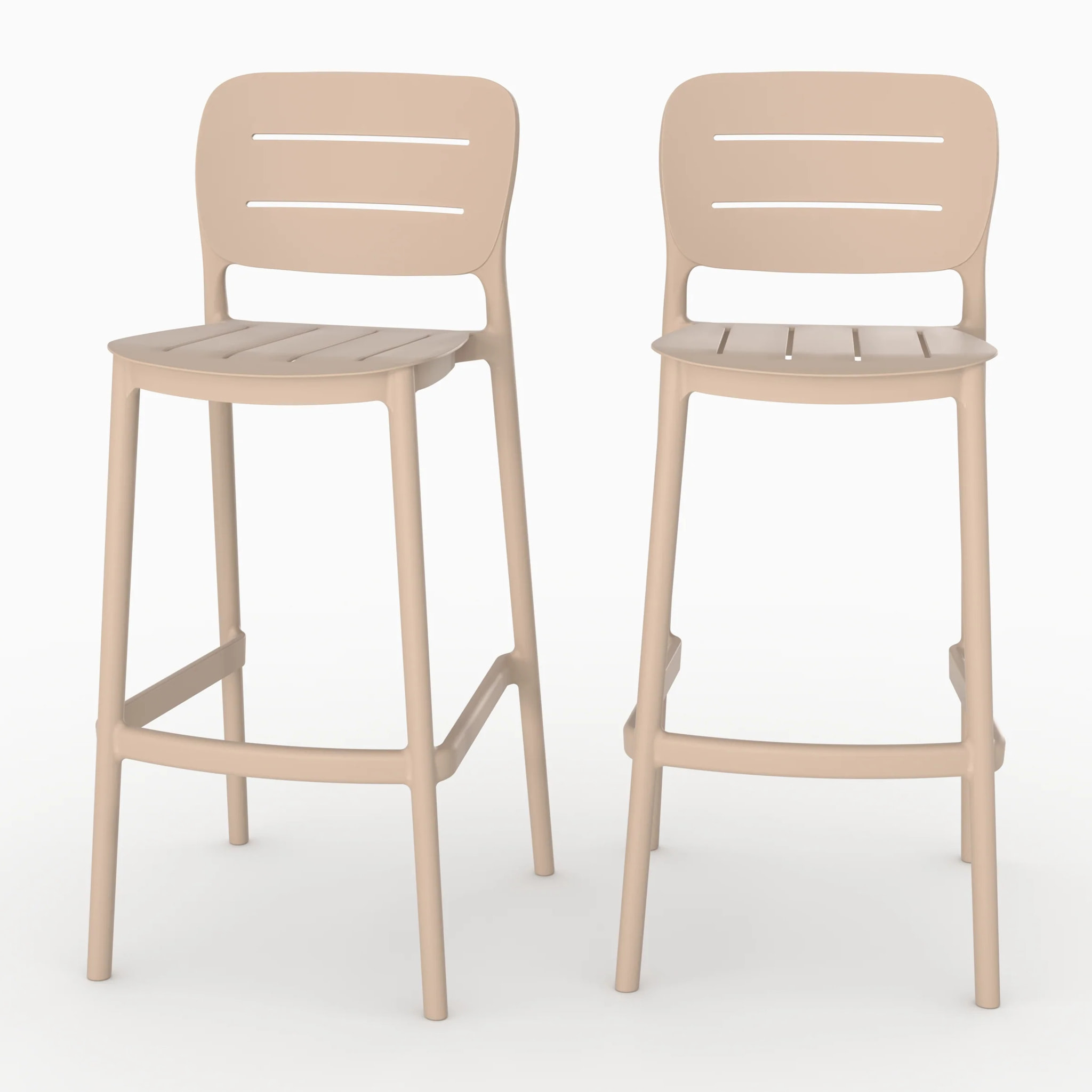 Lot de 2 chaises de bar de jardin 75 cm en plastique beige - Lola