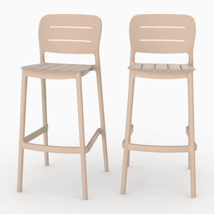 Lot de 2 chaises de bar de jardin 75 cm en plastique beige - Lola