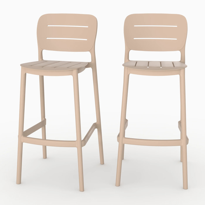 Lot de 2 chaises de bar de jardin 75 cm en plastique beige - Lola