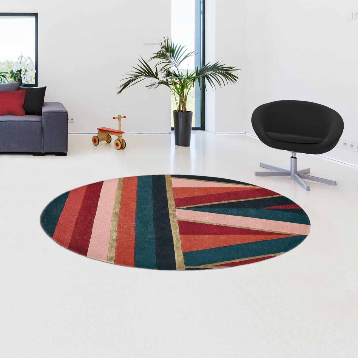 Tapis rond fait à la main en laine motif géométrique NUITOR